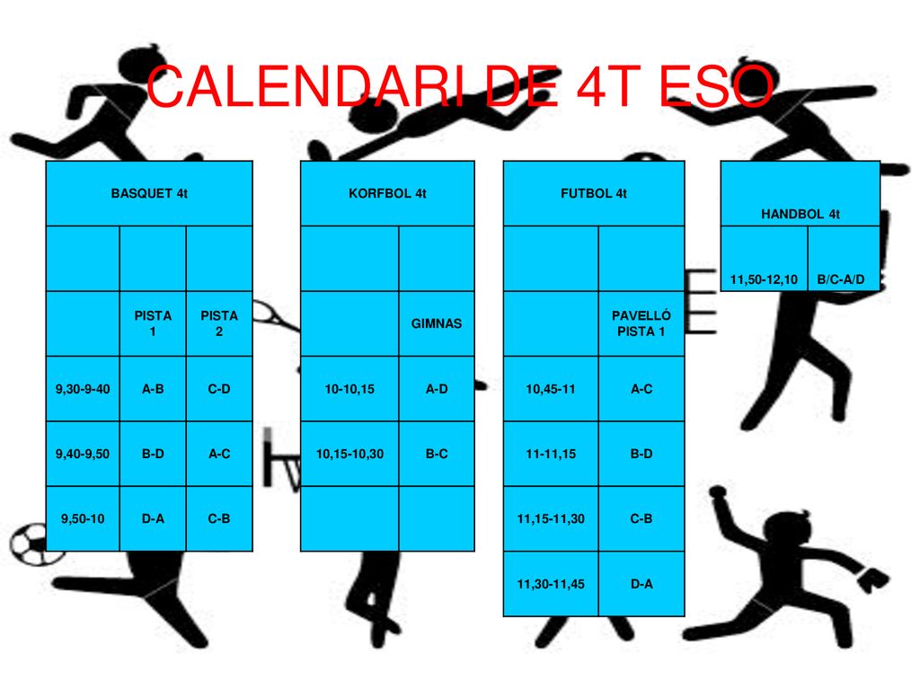 CALENDARI DE 4T ESO BASQUET 4t KORFBOL 4t FUTBOL 4t HANDBOL 4t