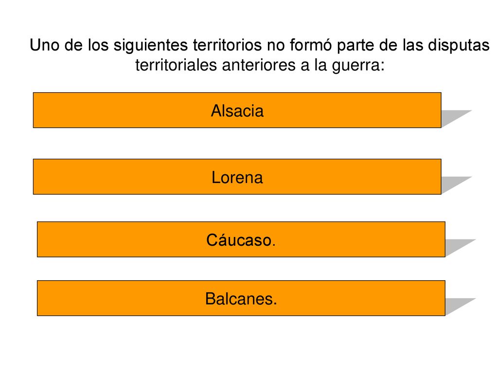 Uno de los siguientes territorios no formó parte de las disputas territoriales anteriores a la guerra: