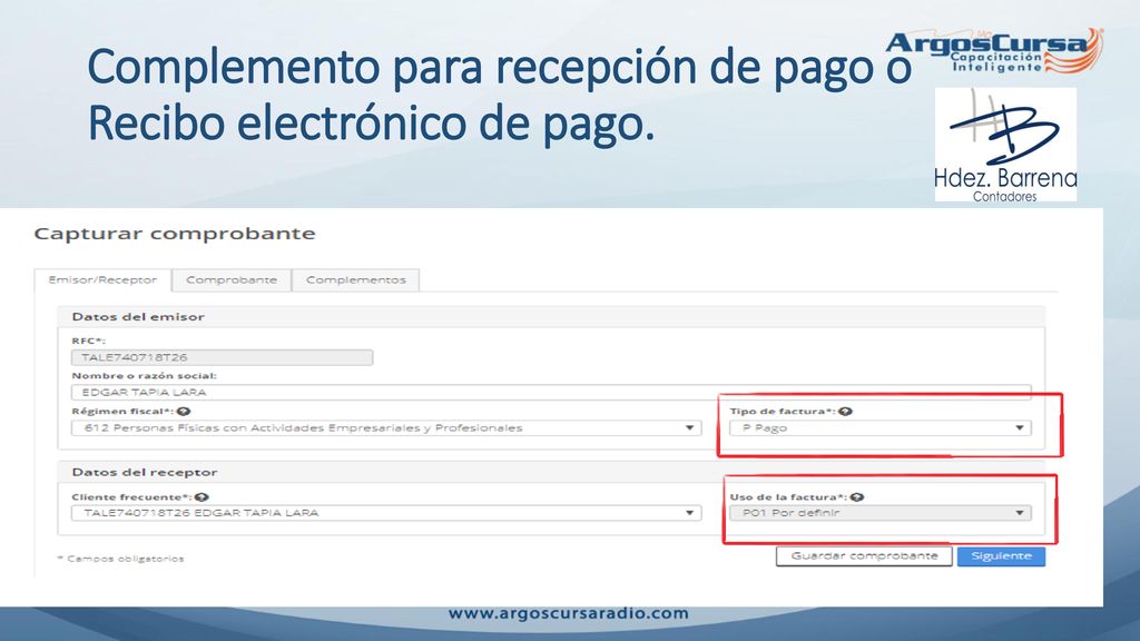 Complemento para recepción de pago o Recibo electrónico de pago.