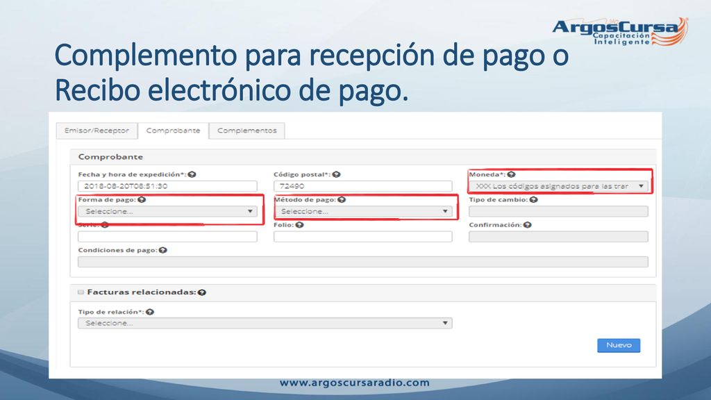 Complemento para recepción de pago o Recibo electrónico de pago.