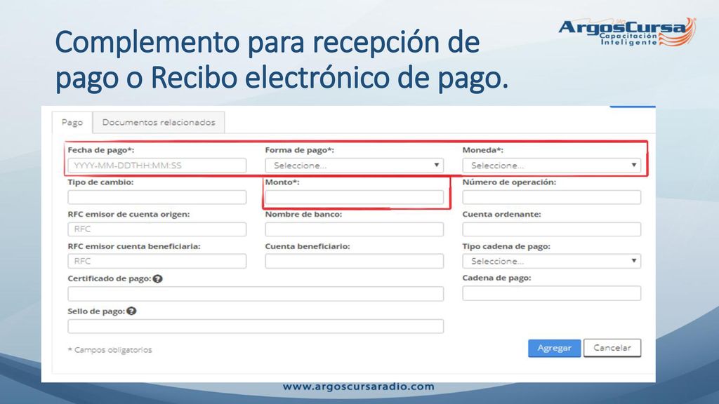 Complemento para recepción de pago o Recibo electrónico de pago.