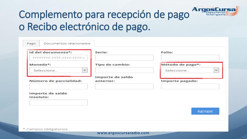 Complemento para recepción de pago o Recibo electrónico de pago.