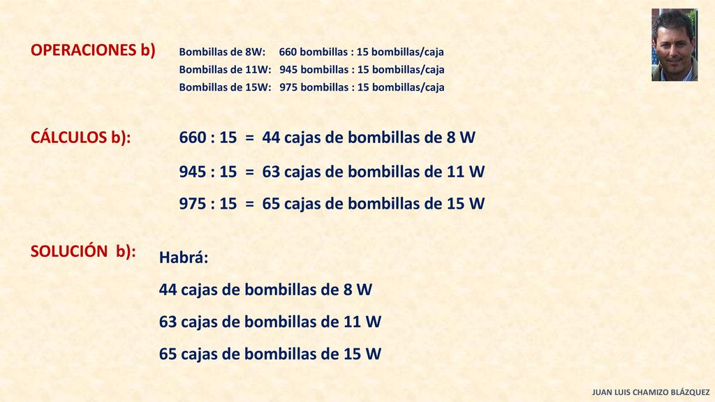 660 : 15 = 44 cajas de bombillas de 8 W