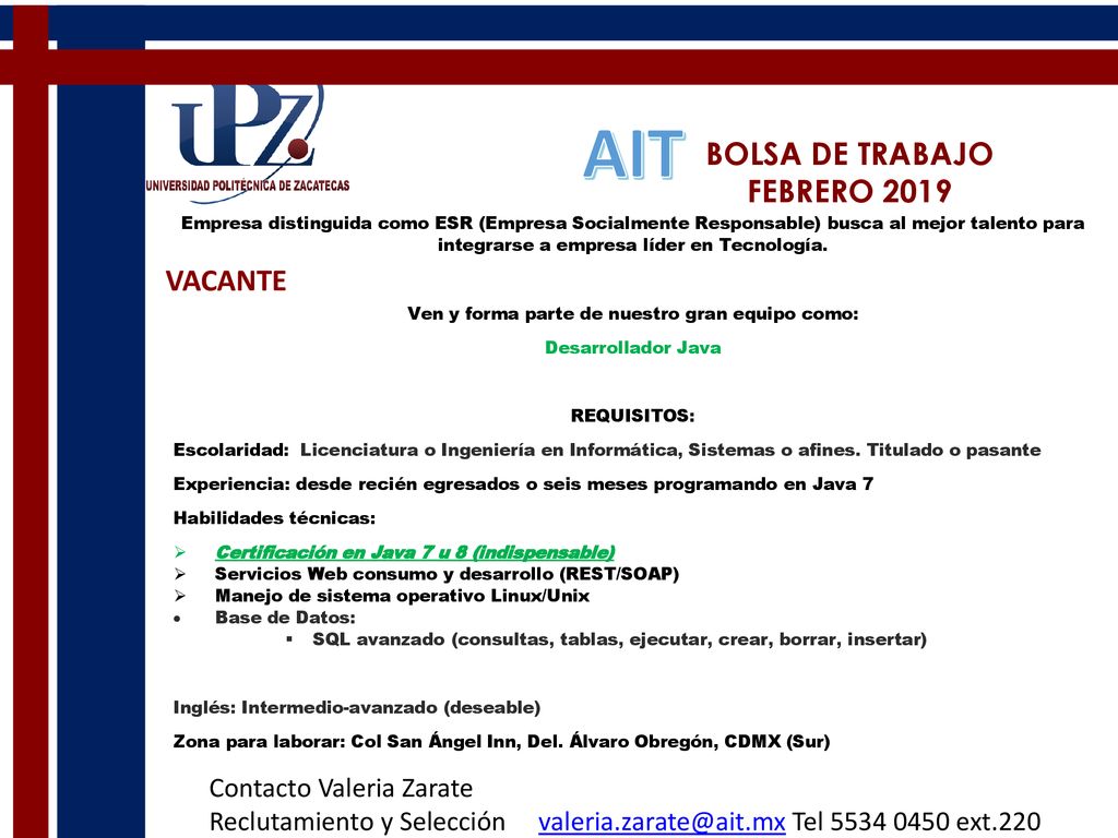 Ven y forma parte de nuestro gran equipo como: