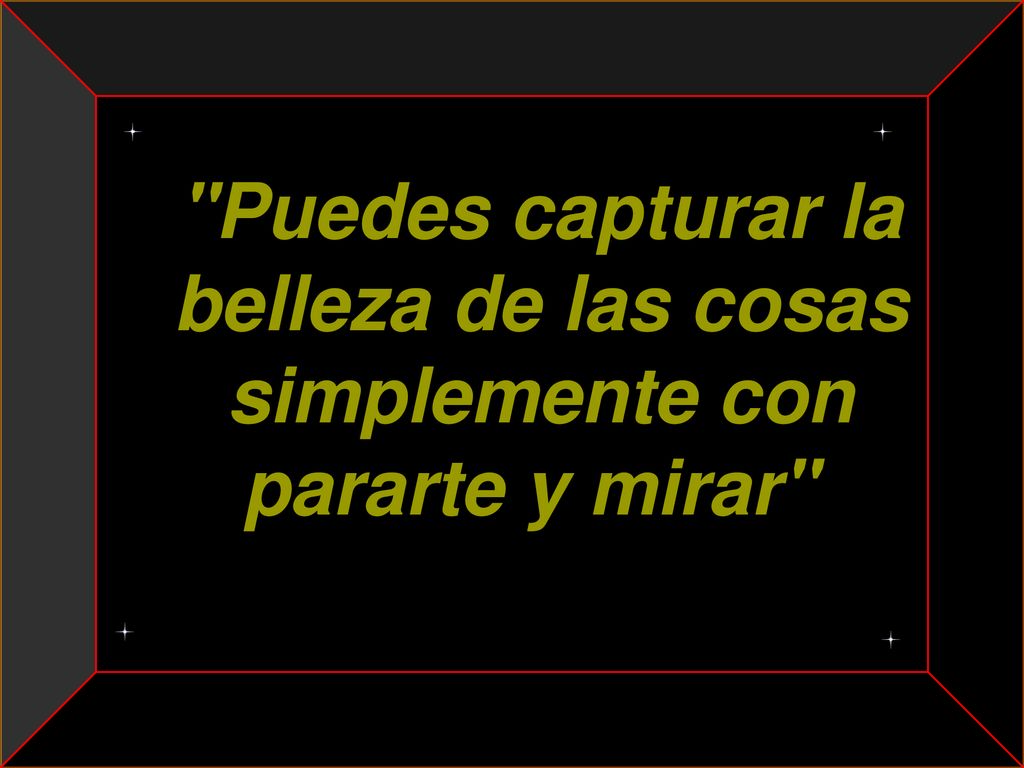 Puedes capturar la belleza de las cosas simplemente con pararte y mirar