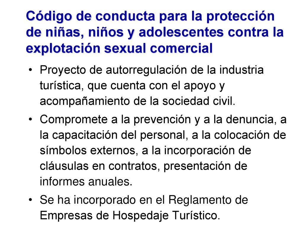 Código de conducta para la protección de niñas, niños y adolescentes contra la explotación sexual comercial