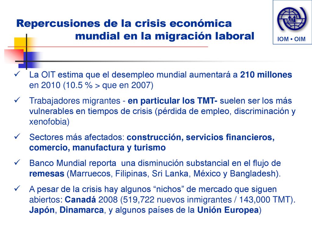 Repercusiones de la crisis económica mundial en la migración laboral