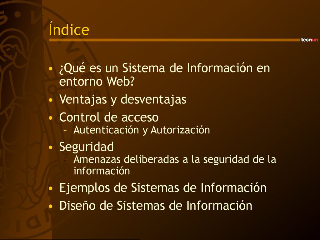 Índice ¿Qué es un Sistema de Información en entorno Web