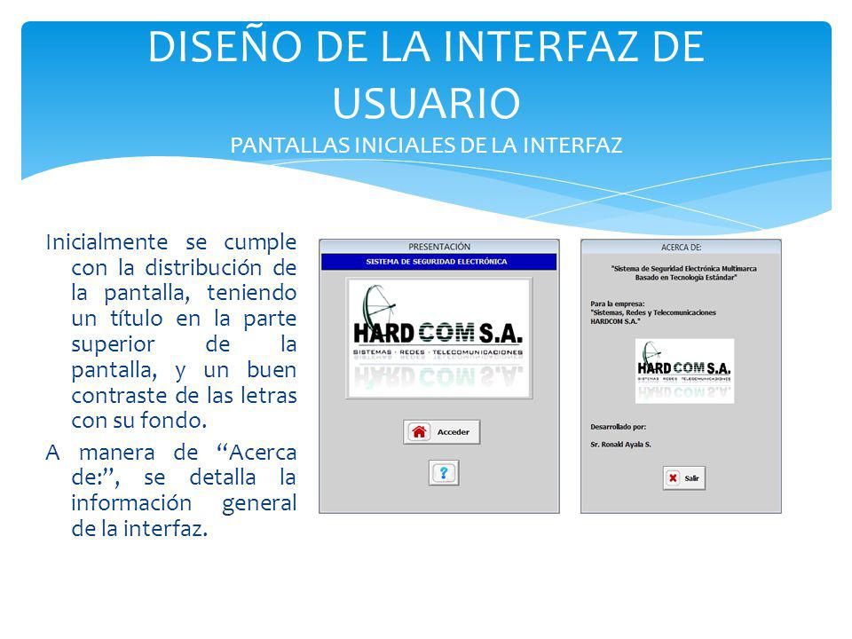 DISEÑO DE LA INTERFAZ DE USUARIO PANTALLAS INICIALES DE LA INTERFAZ