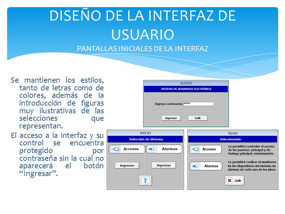 DISEÑO DE LA INTERFAZ DE USUARIO PANTALLAS INICIALES DE LA INTERFAZ