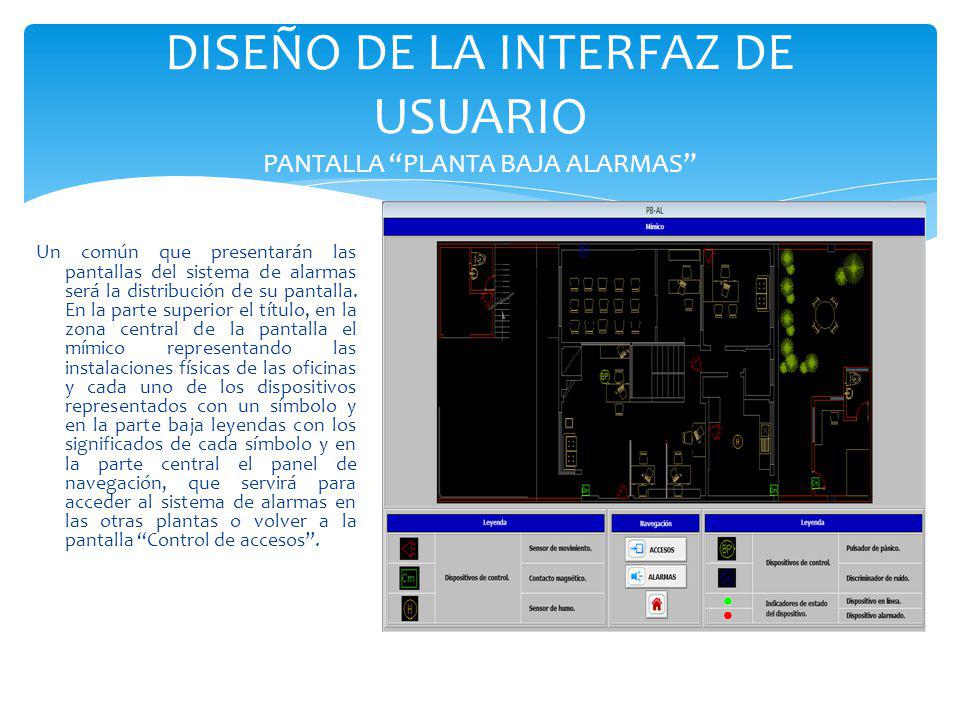 DISEÑO DE LA INTERFAZ DE USUARIO PANTALLA PLANTA BAJA ALARMAS