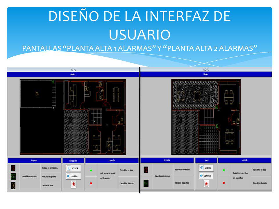 DISEÑO DE LA INTERFAZ DE USUARIO PANTALLAS PLANTA ALTA 1 ALARMAS Y PLANTA ALTA 2 ALARMAS