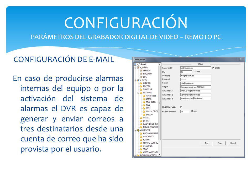 CONFIGURACIÓN PARÁMETROS DEL GRABADOR DIGITAL DE VIDEO – REMOTO PC