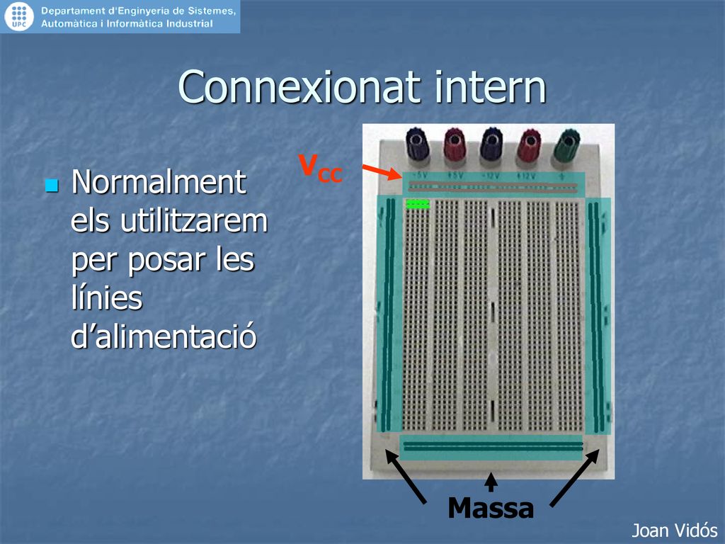 Connexionat intern VCC. Normalment els utilitzarem per posar les línies d’alimentació.