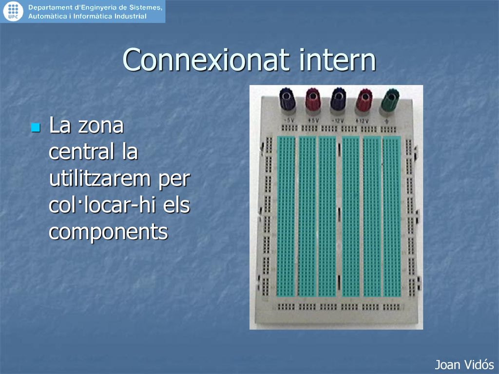 Connexionat intern La zona central la utilitzarem per col·locar-hi els components Joan Vidós