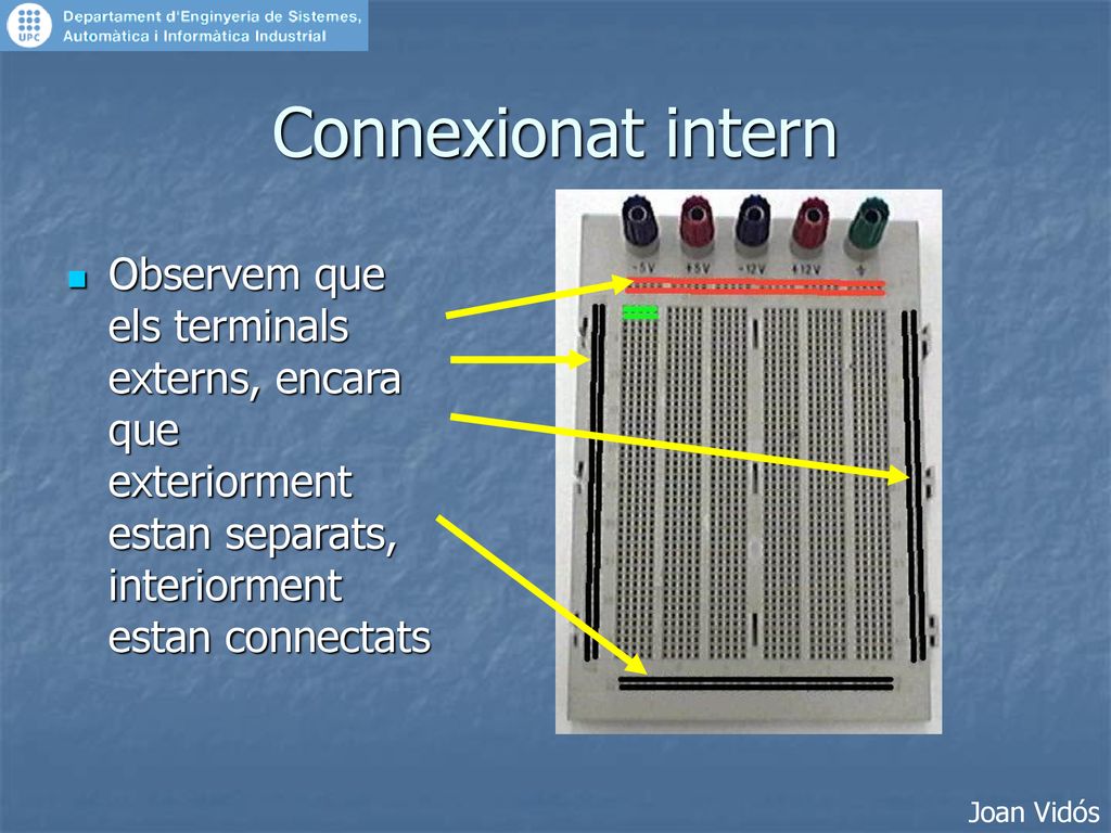 Connexionat intern Observem que els terminals externs, encara que exteriorment estan separats, interiorment estan connectats.