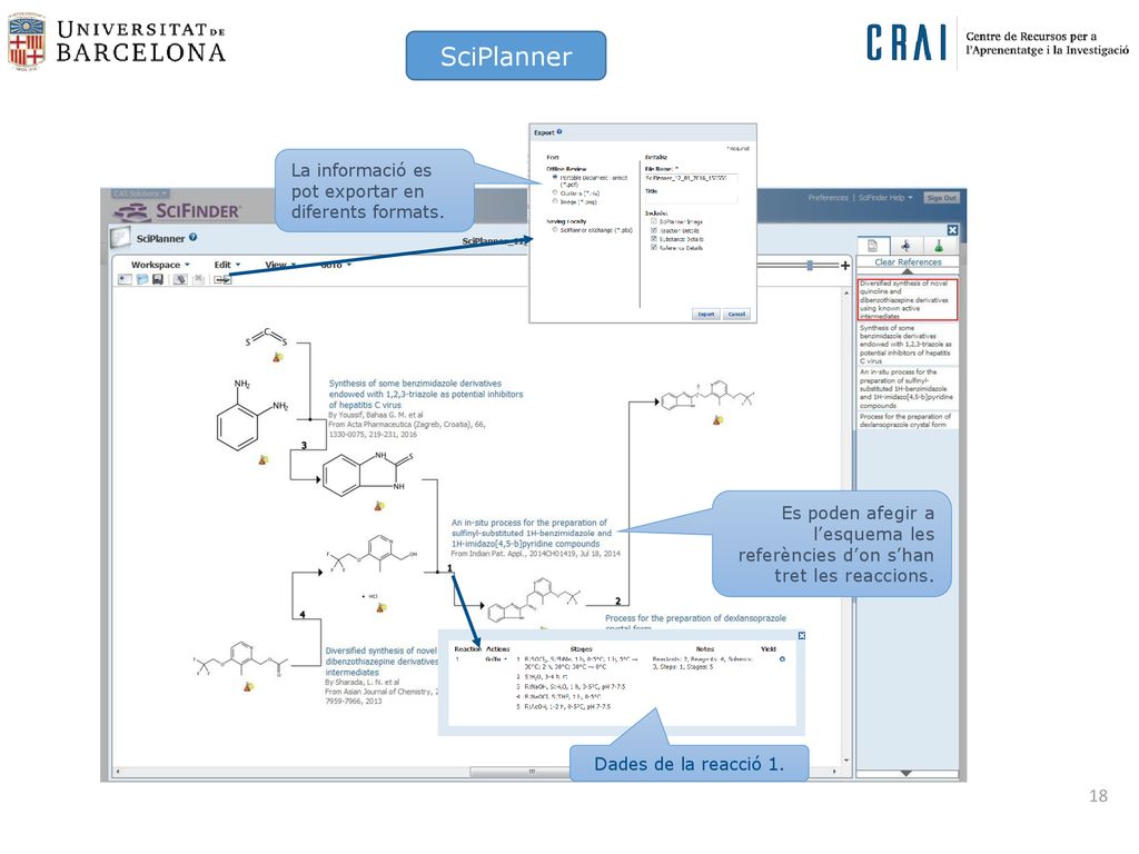 SciPlanner La informació es pot exportar en diferents formats.