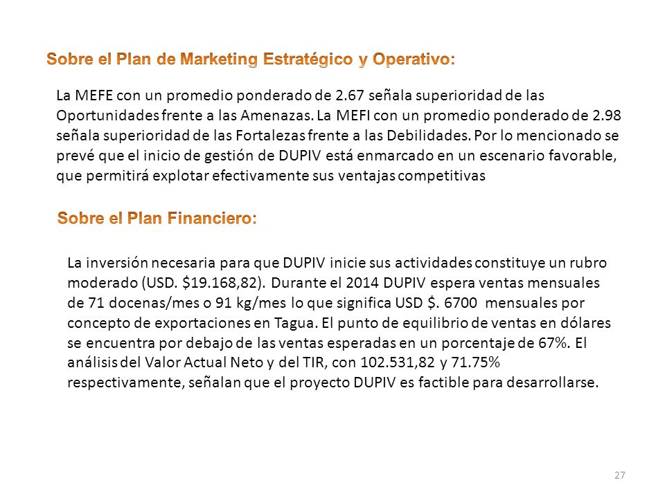 Sobre el Plan de Marketing Estratégico y Operativo: