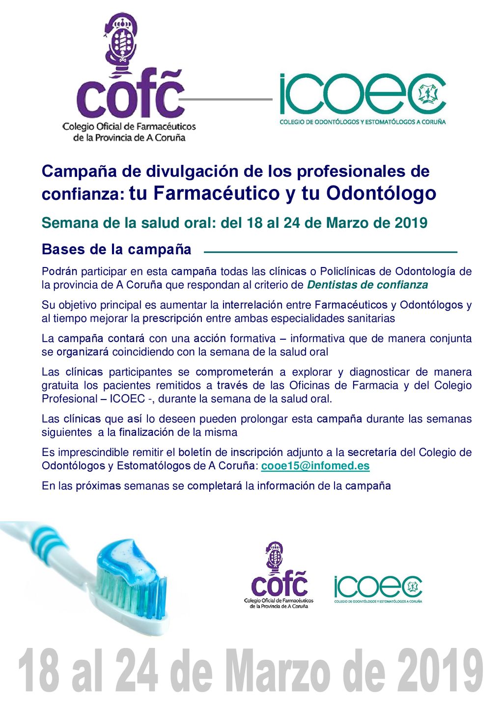Campaña de divulgación de los profesionales de confianza: tu Farmacéutico y tu Odontólogo