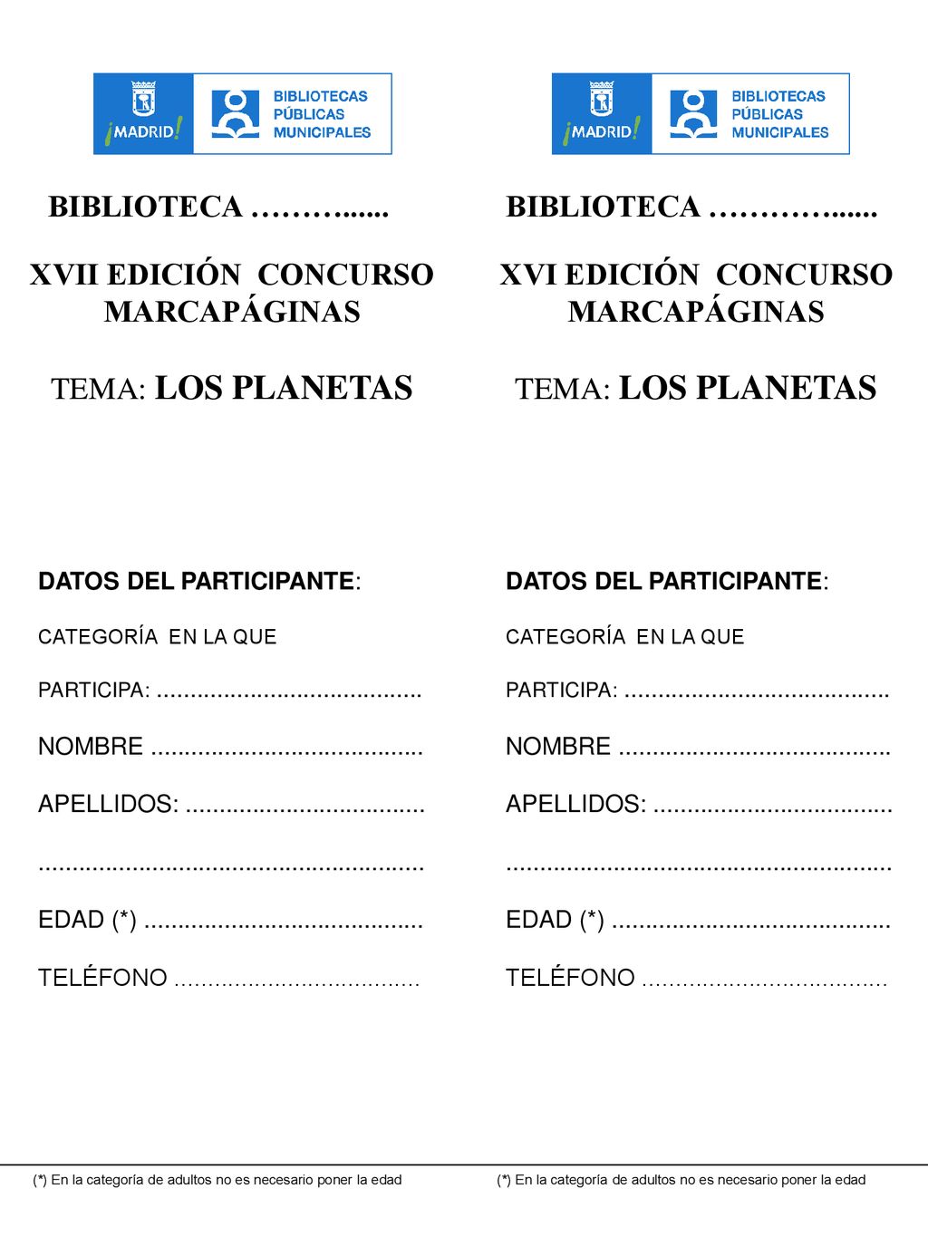 XVII EDICIÓN CONCURSO MARCAPÁGINAS XVI EDICIÓN CONCURSO MARCAPÁGINAS