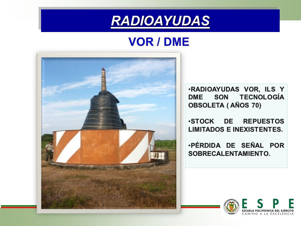 RADIOAYUDAS VOR / DME. RADIOAYUDAS VOR, ILS Y DME SON TECNOLOGÍA OBSOLETA ( AÑOS 70) STOCK DE REPUESTOS LIMITADOS E INEXISTENTES.