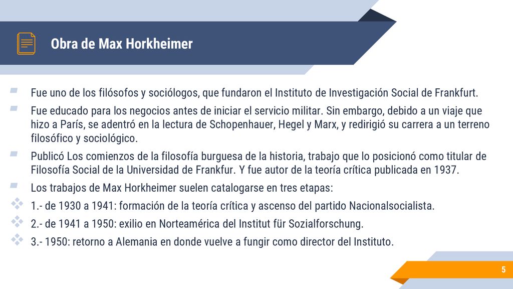 Obra de Max Horkheimer Fue uno de los filósofos y sociólogos, que fundaron el Instituto de Investigación Social de Frankfurt.