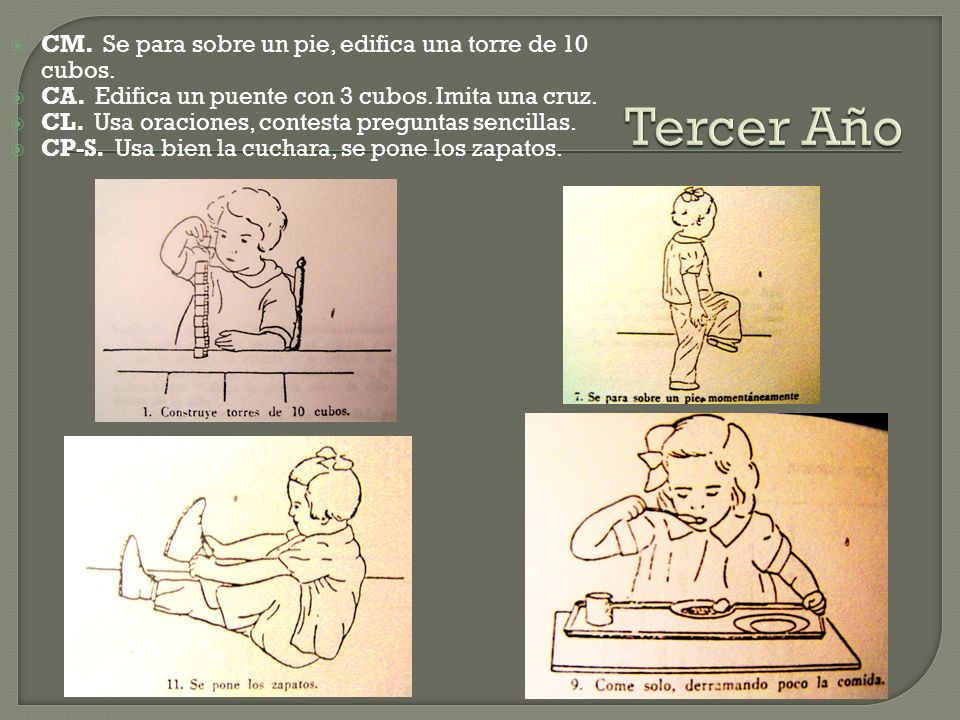 Tercer Año CM. Se para sobre un pie, edifica una torre de 10 cubos.