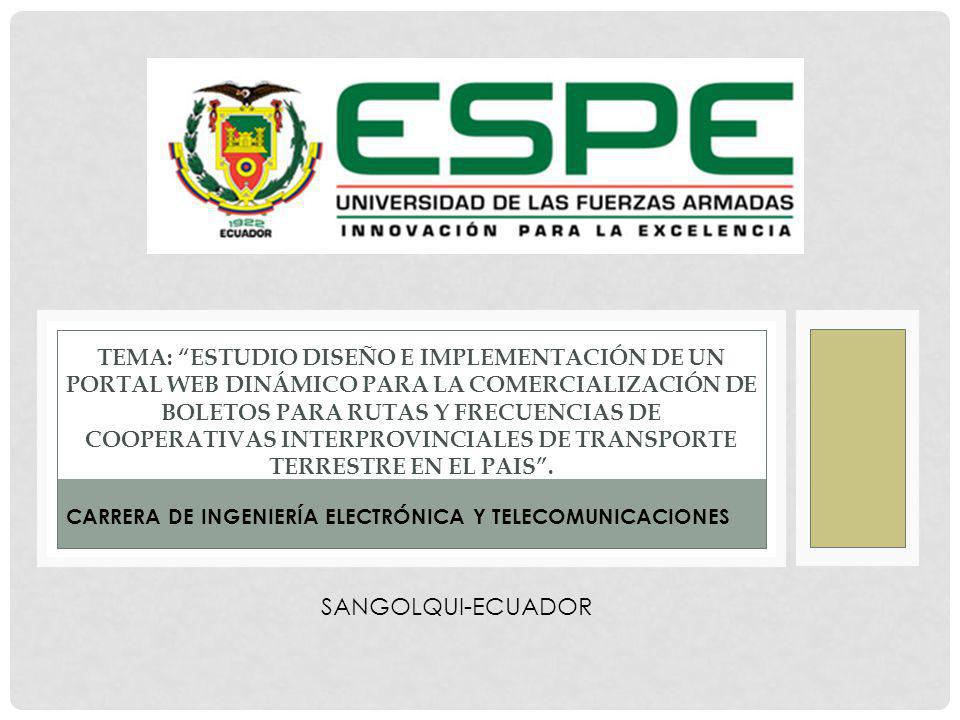 TEMA: ESTUDIO DISEÑO E IMPLEMENTACIÓN DE UN PORTAL WEB DINÁMICO PARA LA COMERCIALIZACIÓN DE BOLETOS PARA RUTAS Y FRECUENCIAS DE COOPERATIVAS INTERPROVINCIALES DE TRANSPORTE TERRESTRE EN EL PAIS .