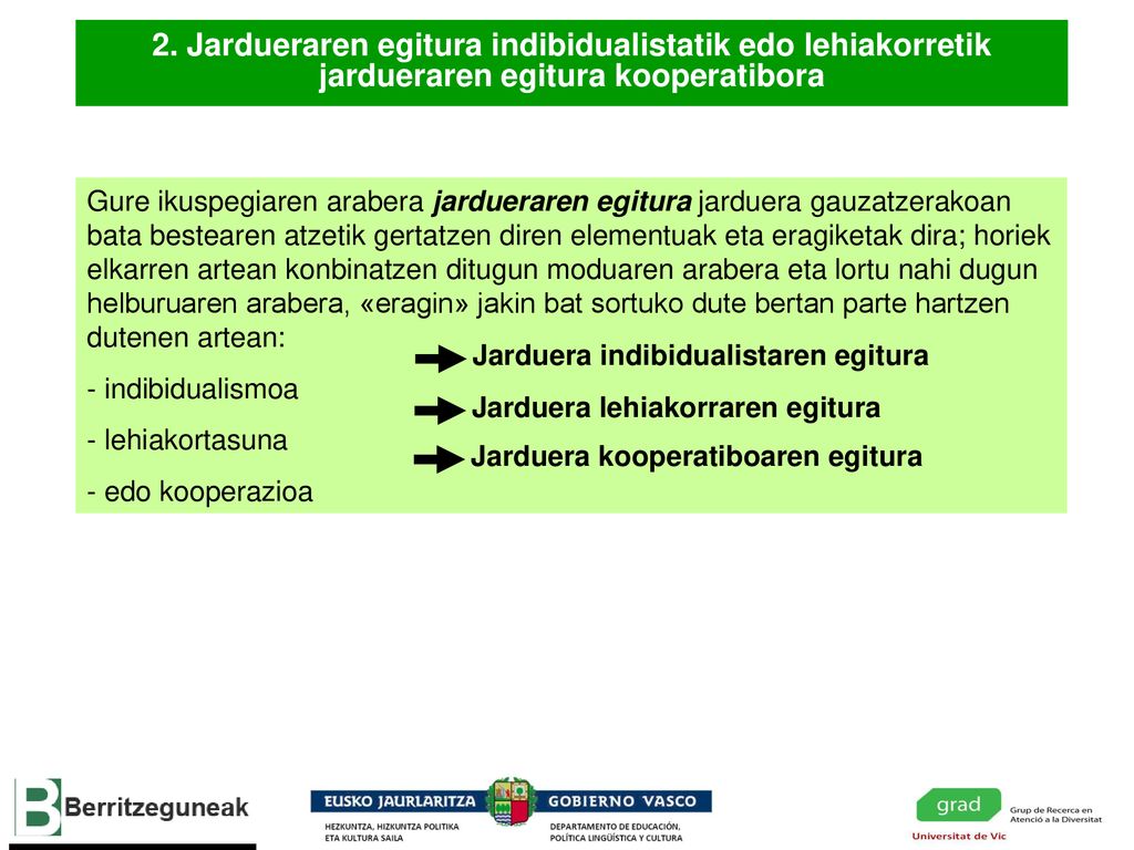 2. Jardueraren egitura indibidualistatik edo lehiakorretik jardueraren egitura kooperatibora