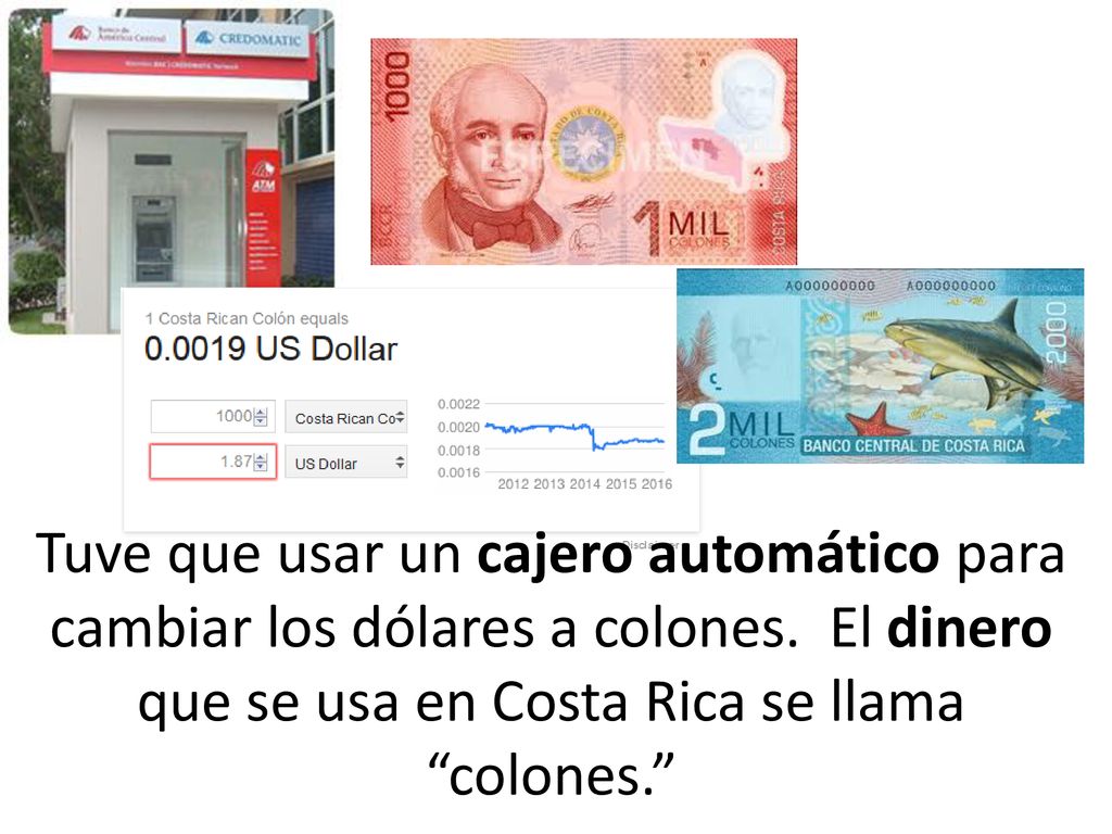 Tuve que usar un cajero automático para cambiar los dólares a colones
