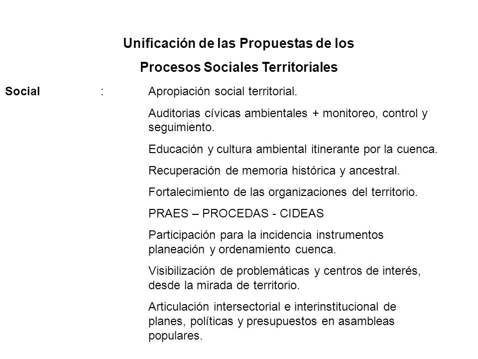 Unificación de las Propuestas de los Procesos Sociales Territoriales