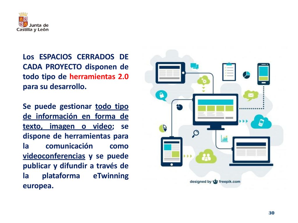 Los ESPACIOS CERRADOS DE CADA PROYECTO disponen de todo tipo de herramientas 2.0 para su desarrollo.
