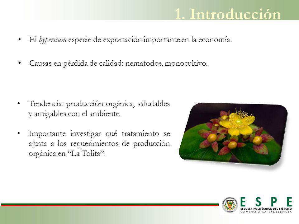 1. Introducción El hypericum especie de exportación importante en la economía. Causas en pérdida de calidad: nematodos, monocultivo.