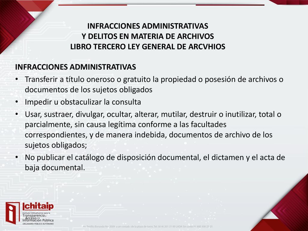 INFRACCIONES ADMINISTRATIVAS Y DELITOS EN MATERIA DE ARCHIVOS LIBRO TERCERO LEY GENERAL DE ARCVHIOS