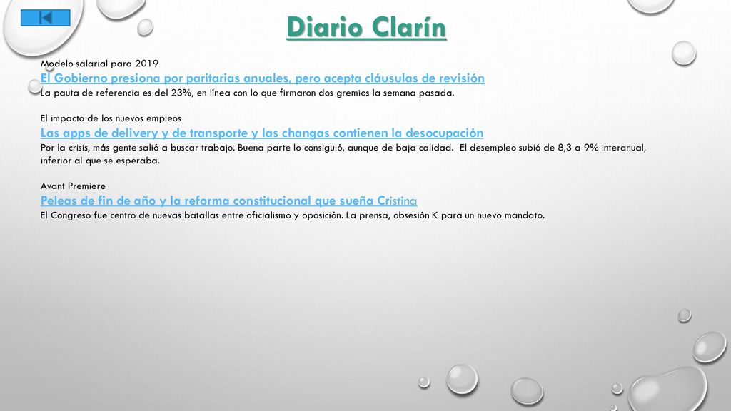 Diario Clarín Modelo salarial para El Gobierno presiona por paritarias anuales, pero acepta cláusulas de revisión.