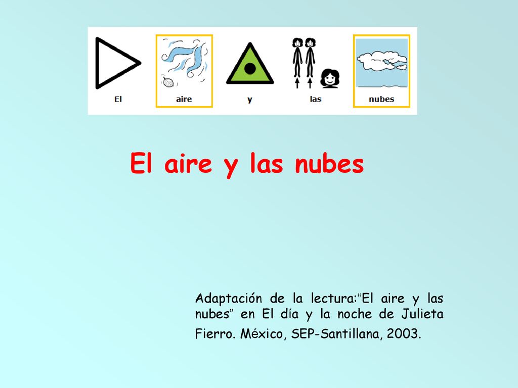 El aire y las nubes Adaptación de la lectura: El aire y las nubes en El día y la noche de Julieta Fierro.