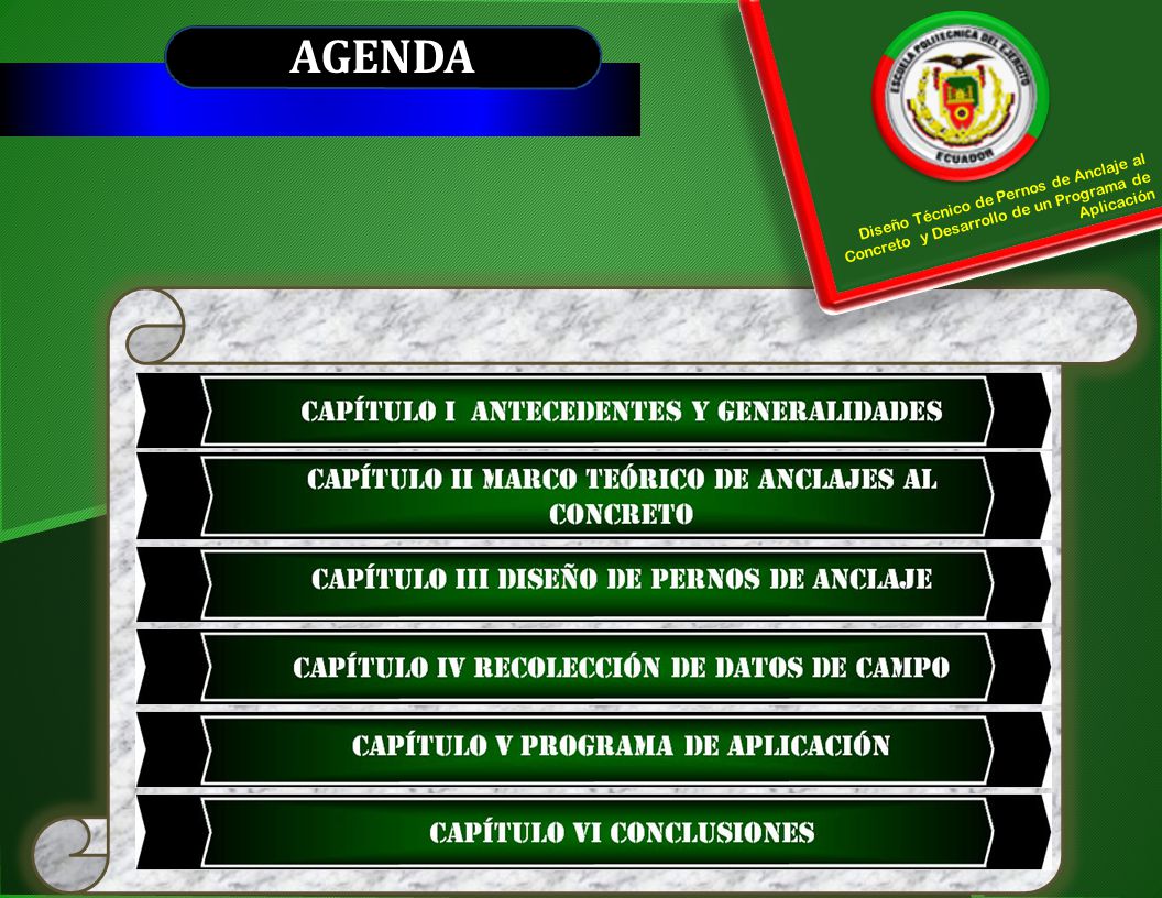 AGENDA Diseño Técnico de Pernos de Anclaje al Concreto y Desarrollo de un Programa de Aplicación