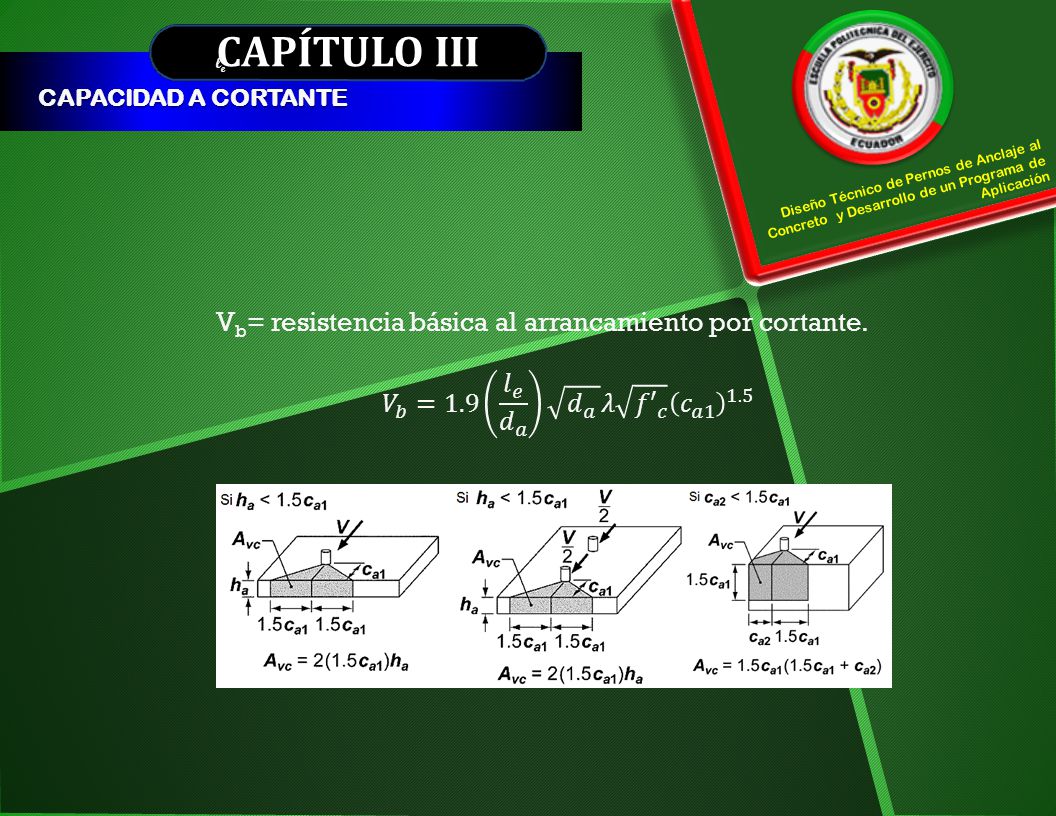 CAPÍTULO III Vb= resistencia básica al arrancamiento por cortante.