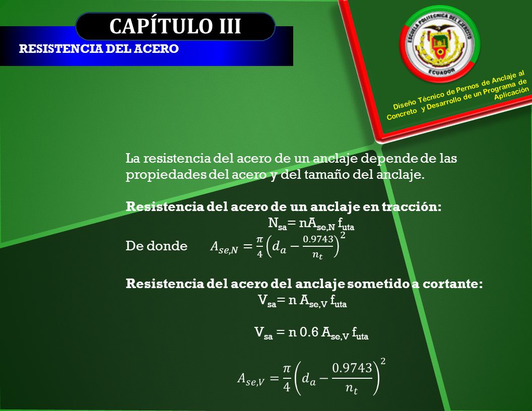 CAPÍTULO III RESISTENCIA DEL ACERO. Diseño Técnico de Pernos de Anclaje al Concreto y Desarrollo de un Programa de Aplicación.