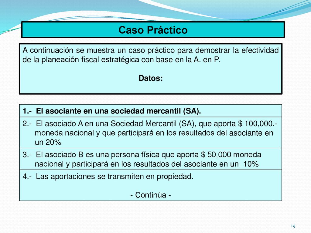 Caso Práctico A continuación se muestra un caso práctico para demostrar la efectividad de la planeación fiscal estratégica con base en la A. en P.