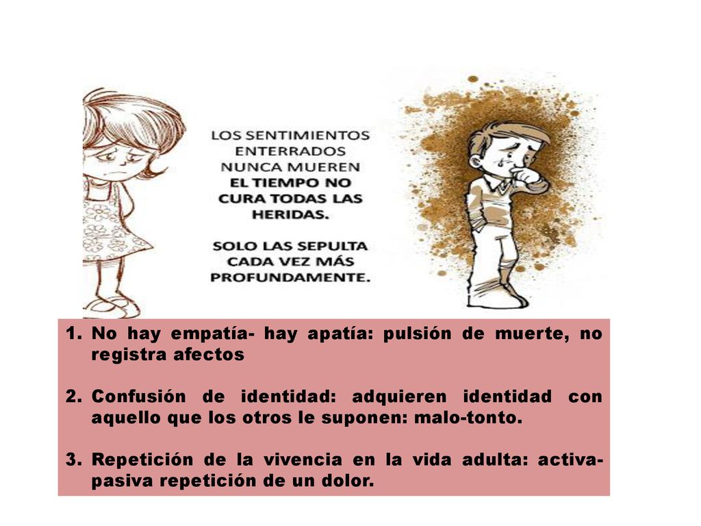 No hay empatía- hay apatía: pulsión de muerte, no registra afectos