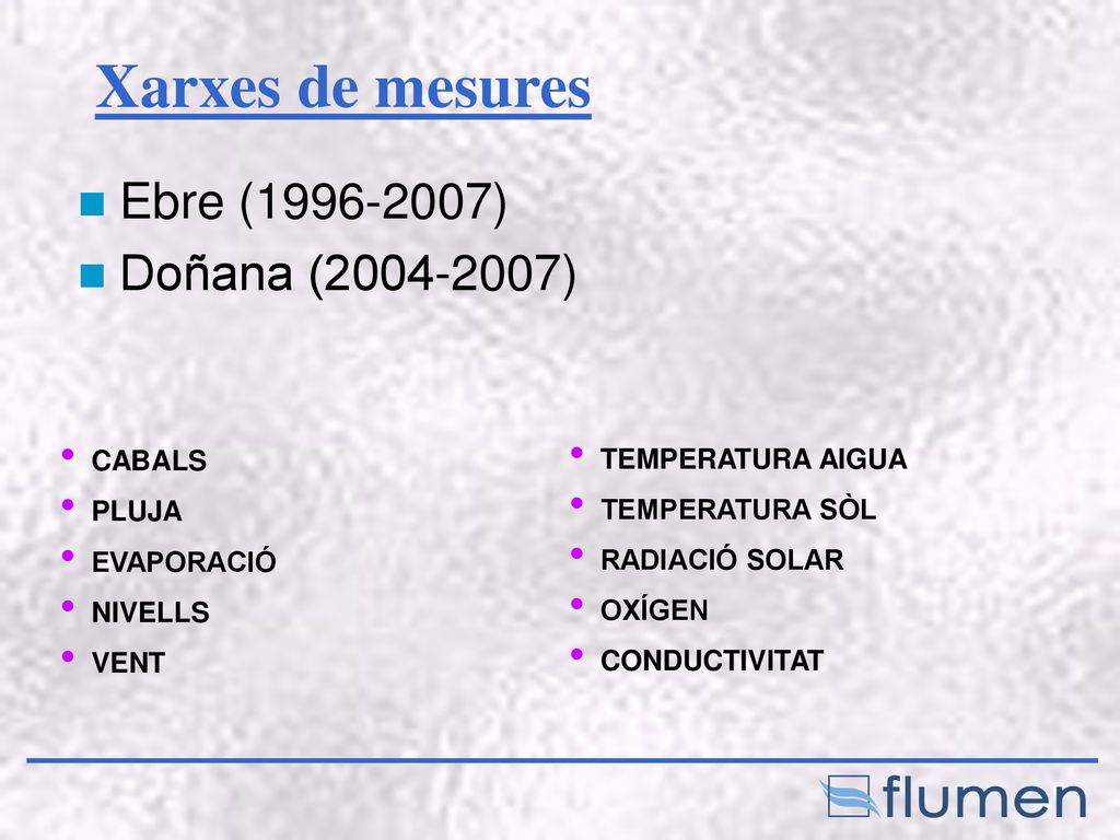 Xarxes de mesures Ebre ( ) Doñana ( ) CABALS