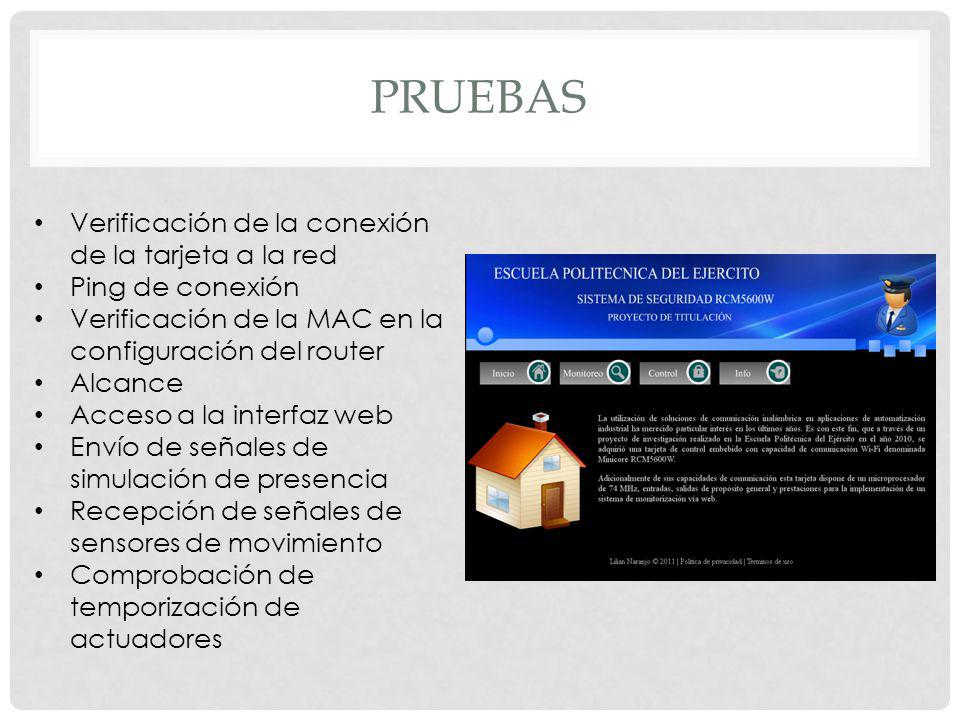 pruebas Verificación de la conexión de la tarjeta a la red