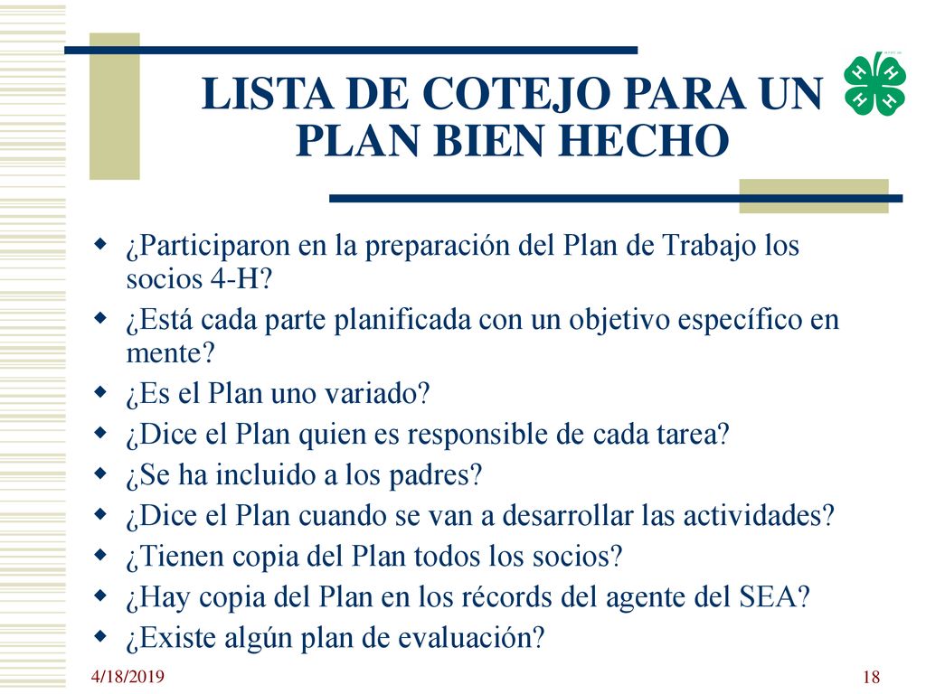 LISTA DE COTEJO PARA UN PLAN BIEN HECHO