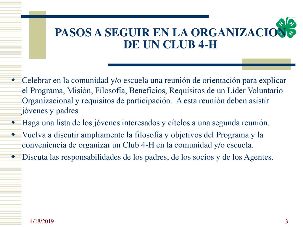 PASOS A SEGUIR EN LA ORGANIZACION DE UN CLUB 4-H