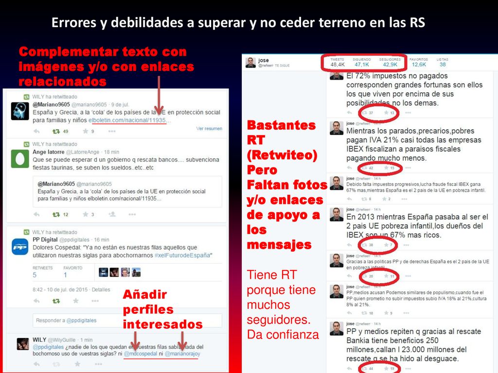 Errores y debilidades a superar y no ceder terreno en las RS