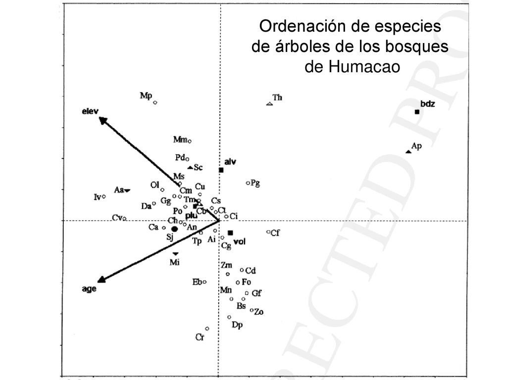 Ordenación de especies de árboles de los bosques de Humacao