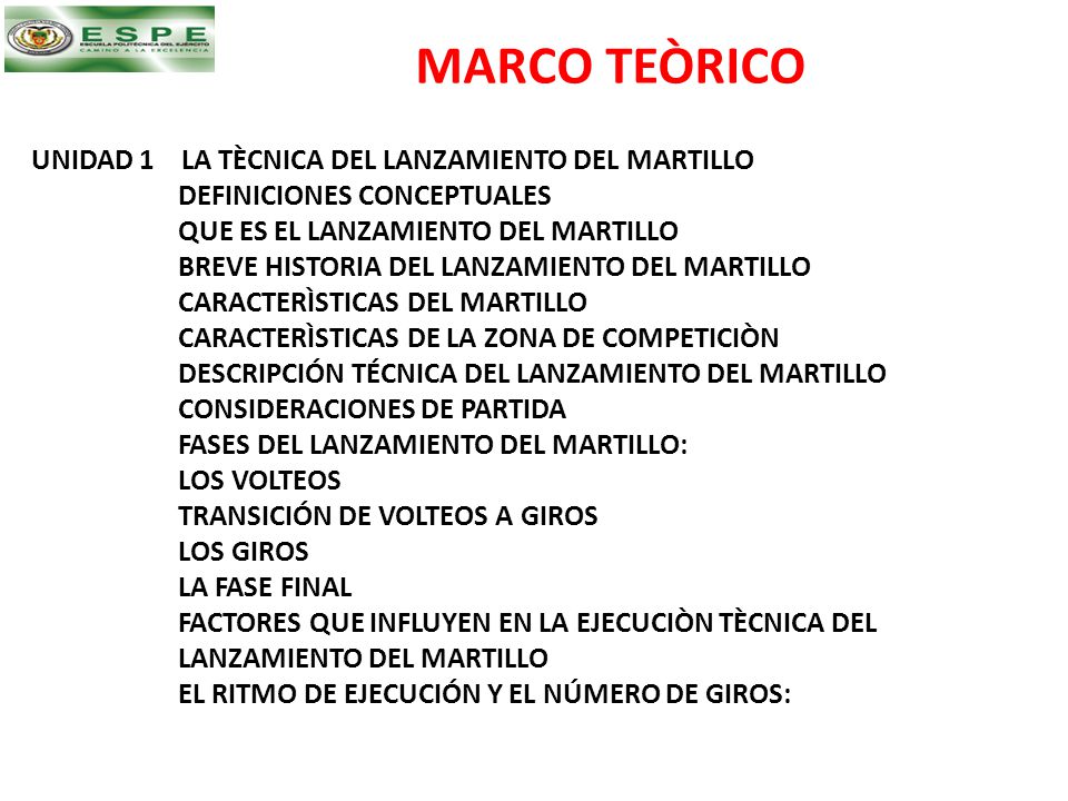 MARCO TEÒRICO UNIDAD 1 LA TÈCNICA DEL LANZAMIENTO DEL MARTILLO