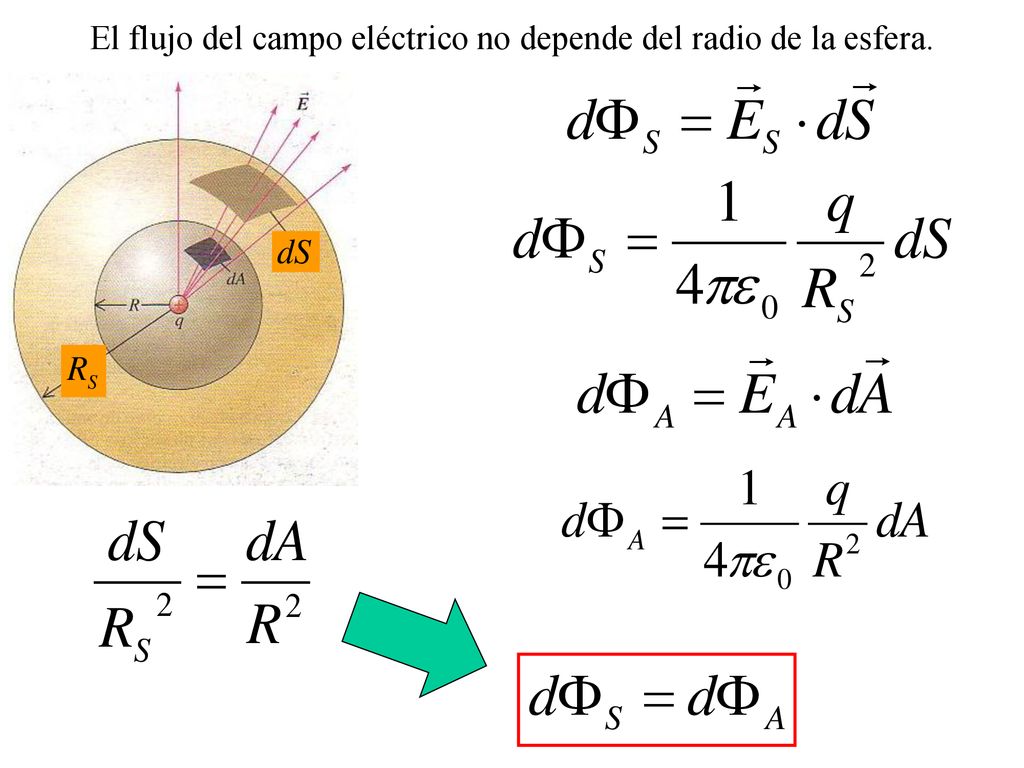 El flujo del campo eléctrico no depende del radio de la esfera.