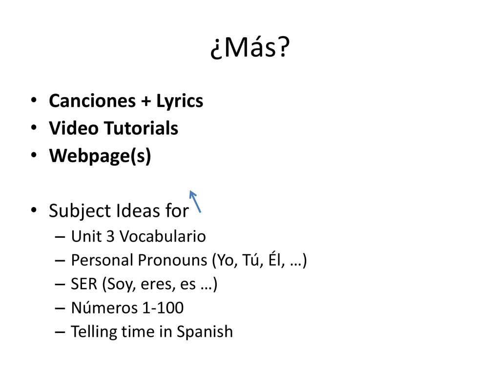¿Más Canciones + Lyrics Video Tutorials Webpage(s) Subject Ideas for